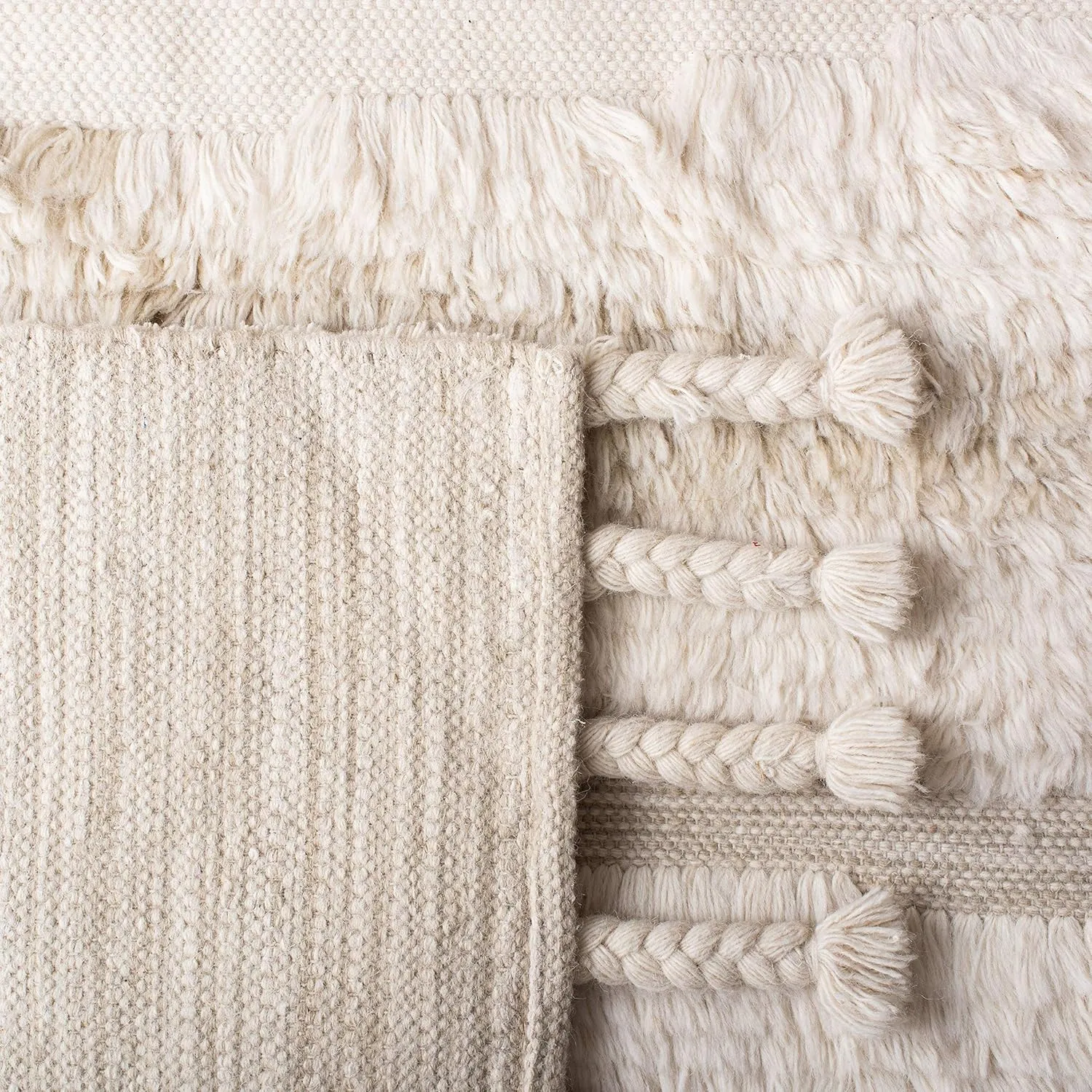 SAFAVIEH Kenya Collection Accent Rug - 3' x 5', Ivory & Beige, Handmade Moroccan Boho Tribal Tassel Wool, Ideal for High Traffic Areas in Entryway, Living Room, Bedroom (KNY958A)