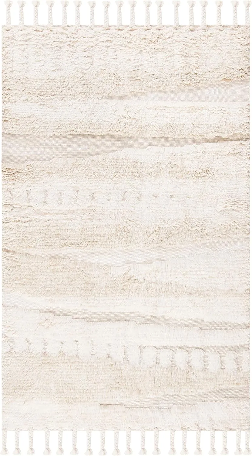 SAFAVIEH Kenya Collection Accent Rug - 3' x 5', Ivory & Beige, Handmade Moroccan Boho Tribal Tassel Wool, Ideal for High Traffic Areas in Entryway, Living Room, Bedroom (KNY958A)