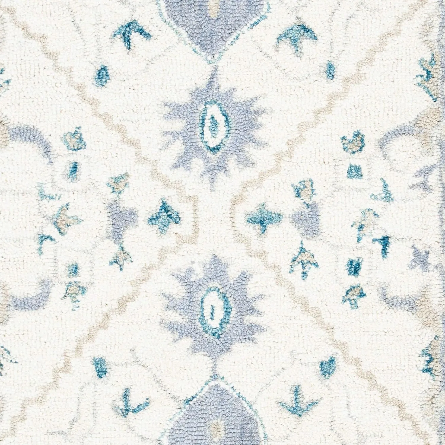 SAFAVIEH Micro-Loop Collection Runner Rug - 2'3" x 7', Ivory & Navy, Handmade Shabby Chic Medallion Wool, Ideal for High Traffic Areas in Living Room, Bedroom (MLP503L)