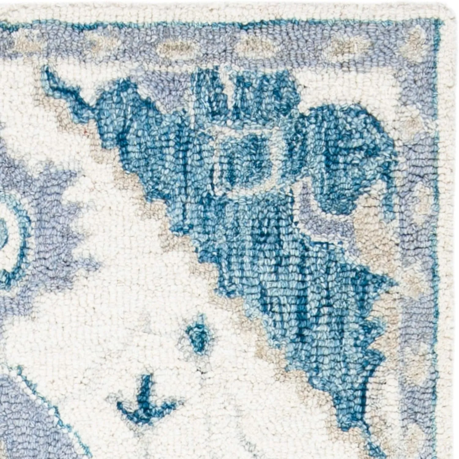 SAFAVIEH Micro-Loop Collection Runner Rug - 2'3" x 7', Ivory & Navy, Handmade Shabby Chic Medallion Wool, Ideal for High Traffic Areas in Living Room, Bedroom (MLP503L)