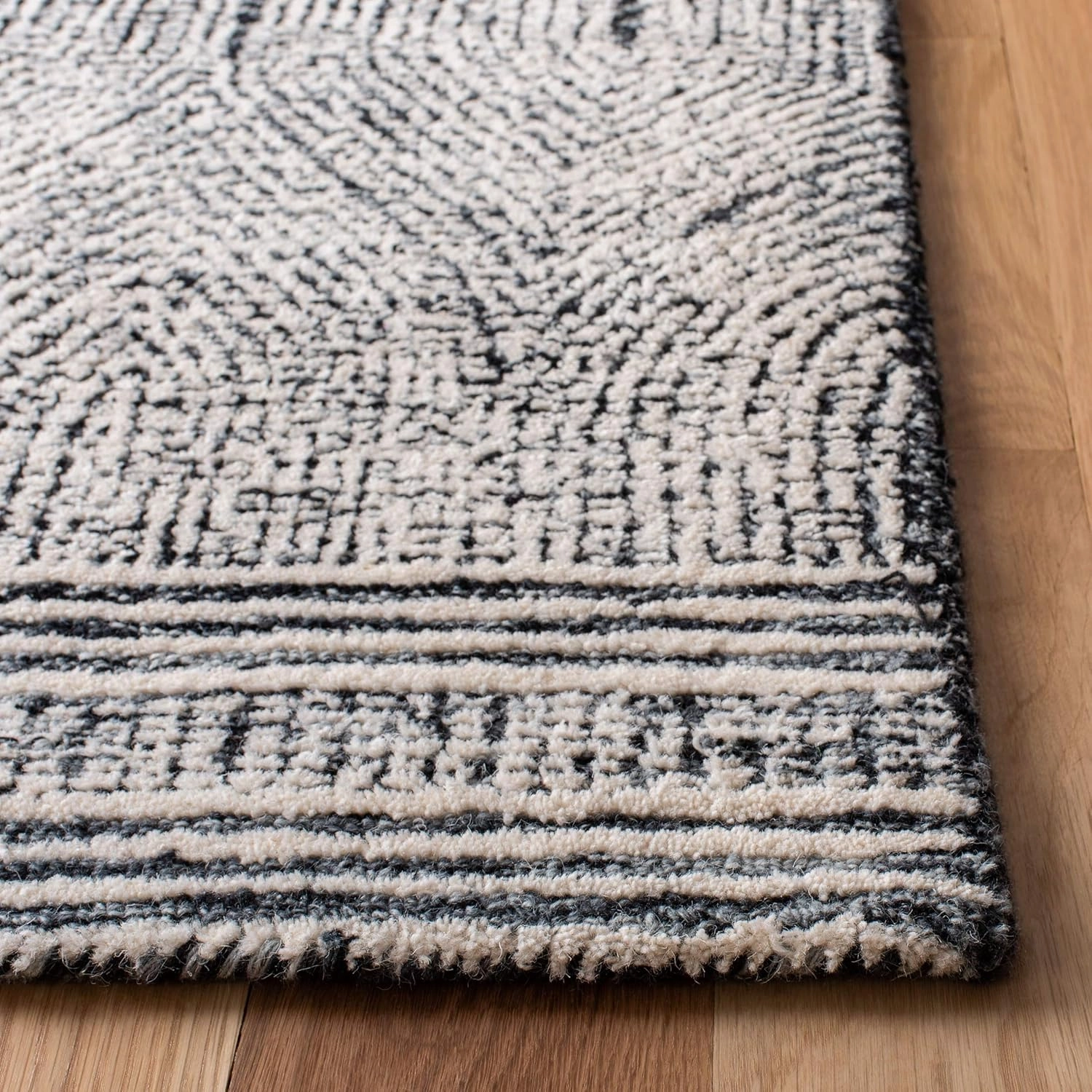 SAFAVIEH Abstract Collection 6' Square Ivory / Chocolate ABT340H Handmade Premium Wool Area Rug
