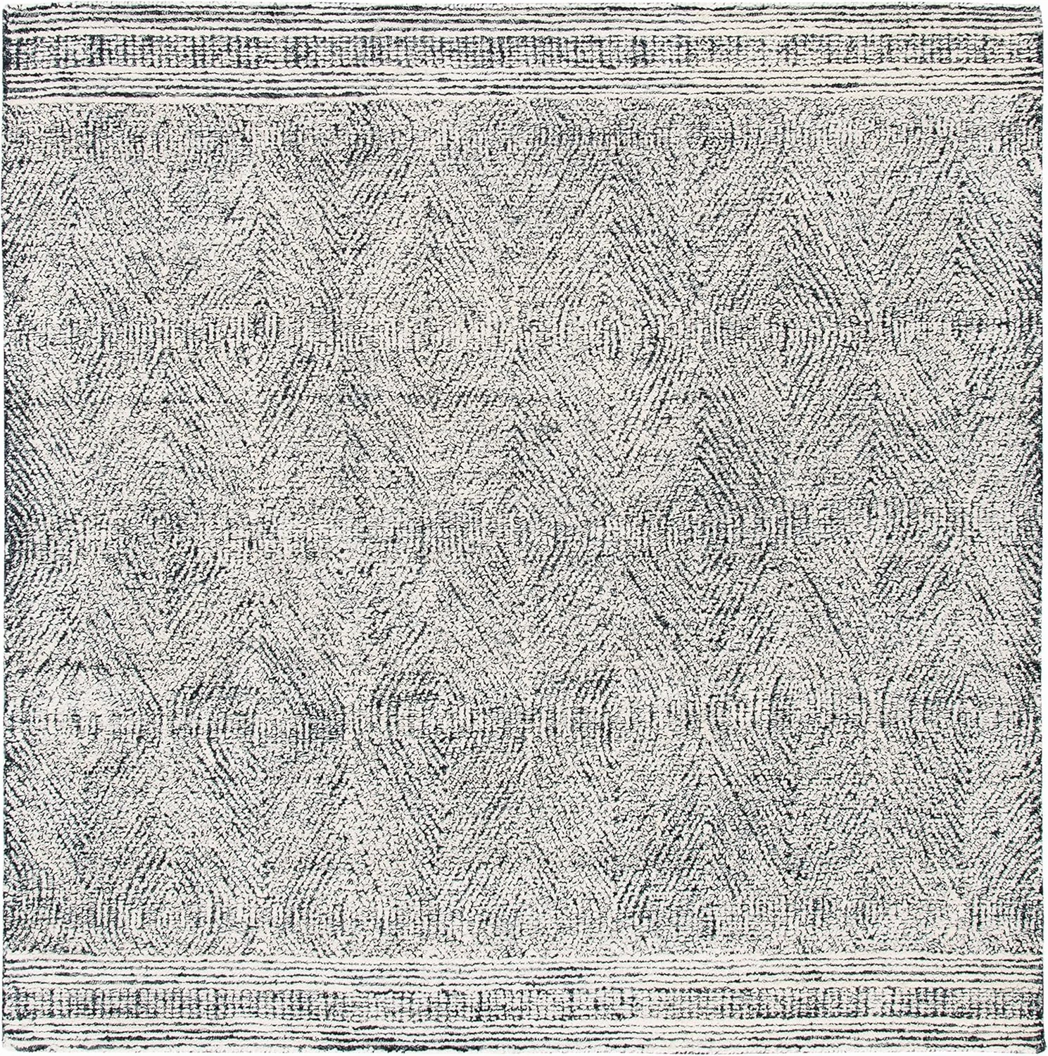 SAFAVIEH Abstract Collection 6' Square Ivory / Chocolate ABT340H Handmade Premium Wool Area Rug
