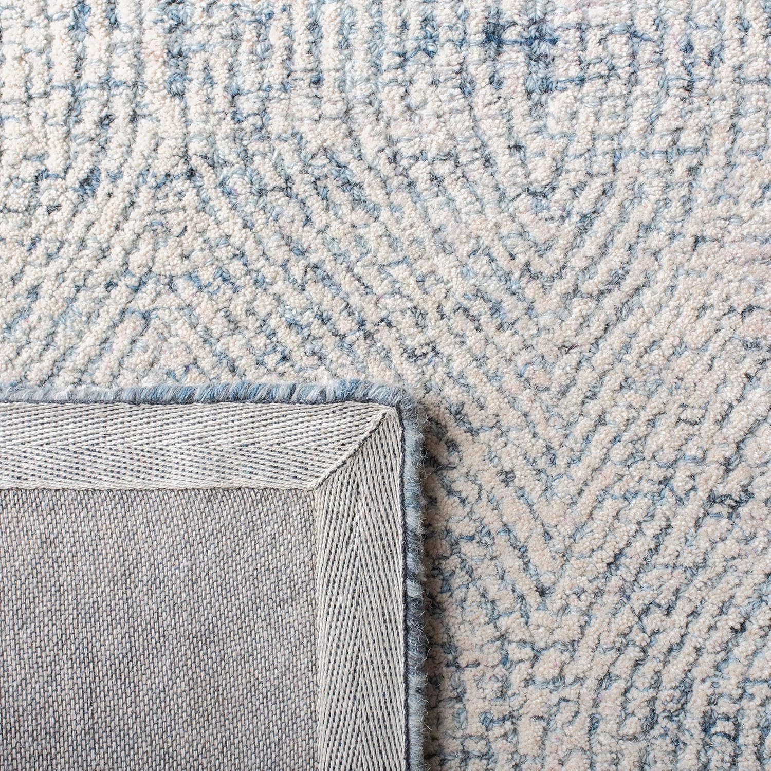 SAFAVIEH Abstract Collection 6' Square Ivory/Blue ABT340M Handmade Premium Wool Area Rug