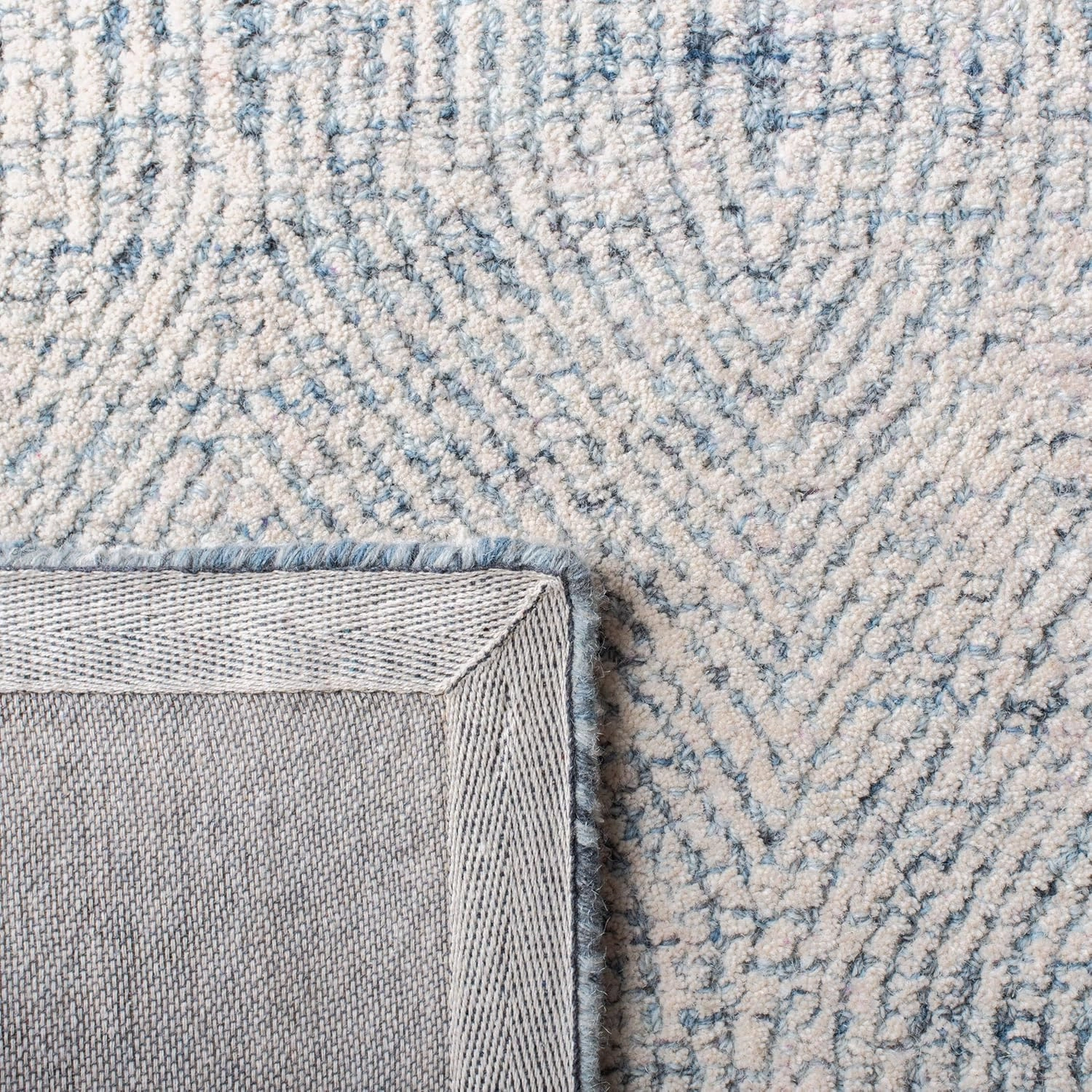 SAFAVIEH Abstract Collection 6' Square Ivory/Blue ABT340M Handmade Premium Wool Area Rug