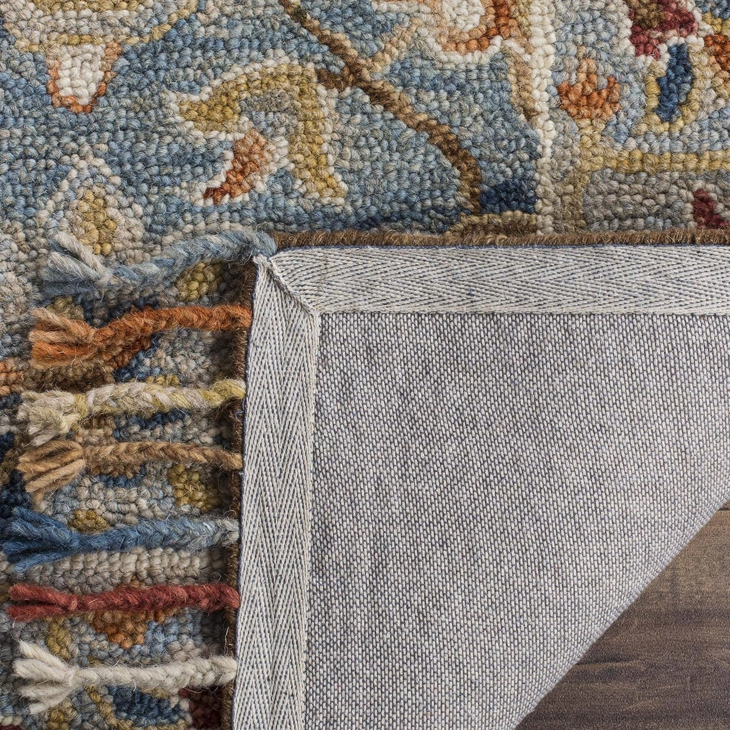 SAFAVIEH Aspen Collection 9' Square Grey / Navy APN110A Handmade Boho Braided Tassel Wool Area Rug
