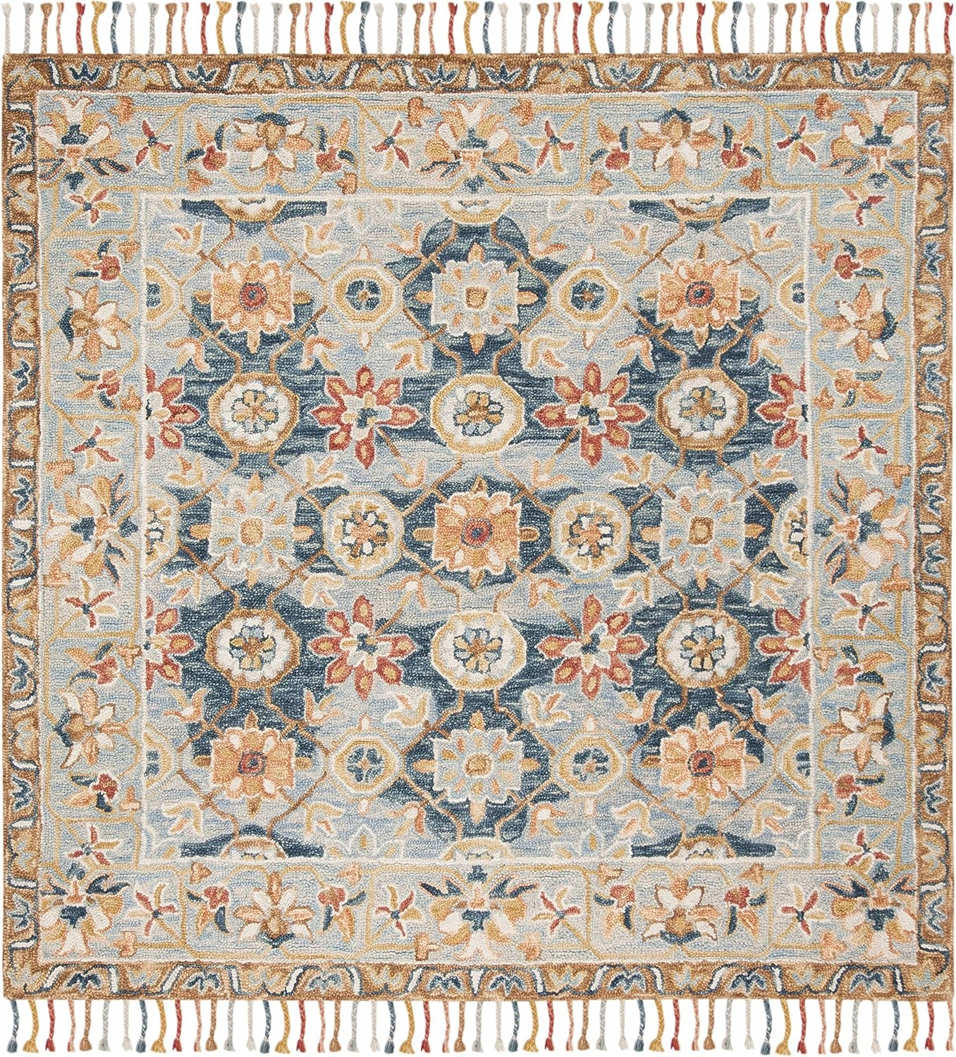 SAFAVIEH Aspen Collection 9' Square Grey / Navy APN110A Handmade Boho Braided Tassel Wool Area Rug