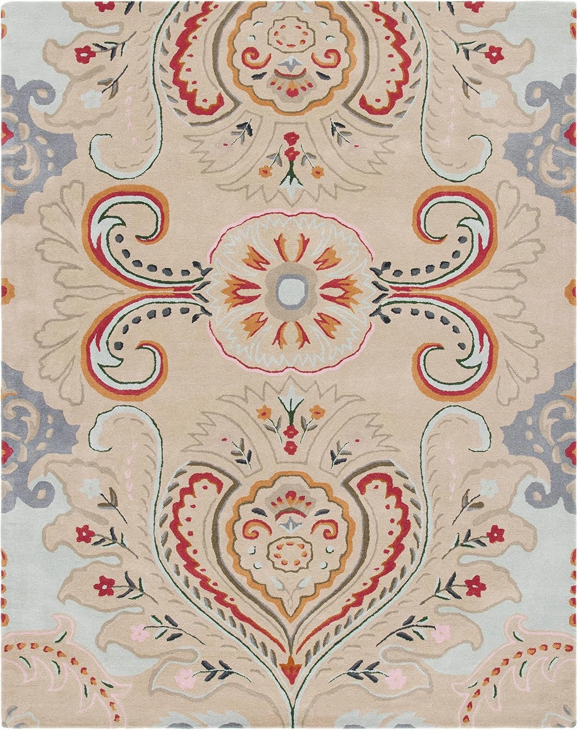 SAFAVIEH Bella Collection Area Rug - 9' x 12', Beige & Blue, Handmade Boho Wool, Ideal for High Traffic Areas in Living Room, Bedroom (BEL118B)
