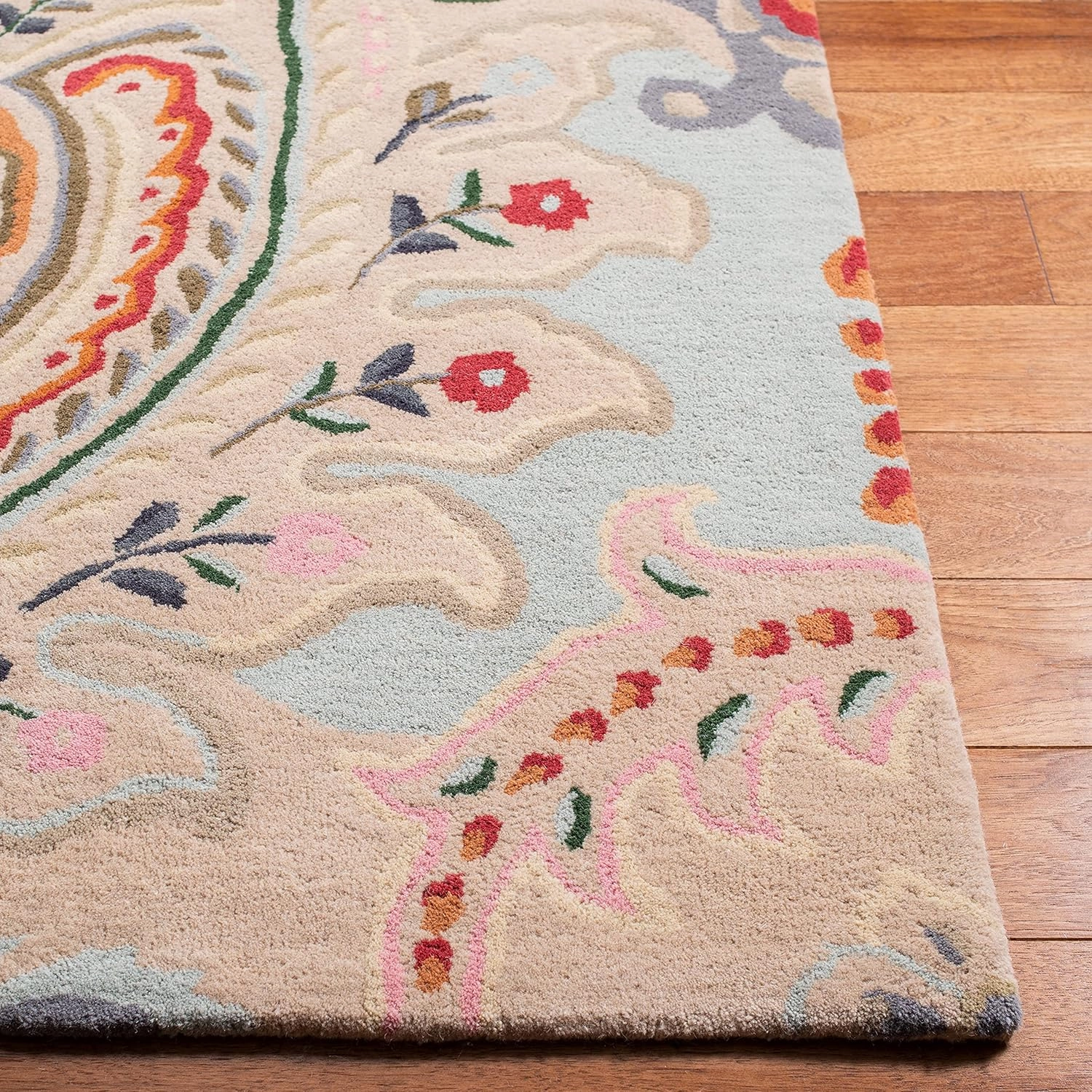 SAFAVIEH Bella Collection Area Rug - 9' x 12', Beige & Blue, Handmade Boho Wool, Ideal for High Traffic Areas in Living Room, Bedroom (BEL118B)