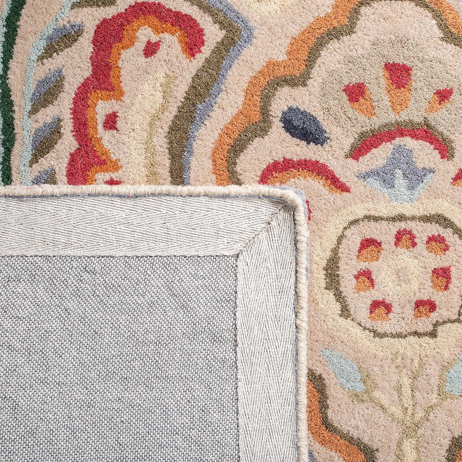 SAFAVIEH Bella Collection Area Rug - 9' x 12', Beige & Blue, Handmade Boho Wool, Ideal for High Traffic Areas in Living Room, Bedroom (BEL118B)