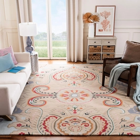 SAFAVIEH Bella Collection Area Rug - 9' x 12', Beige & Blue, Handmade Boho Wool, Ideal for High Traffic Areas in Living Room, Bedroom (BEL118B)