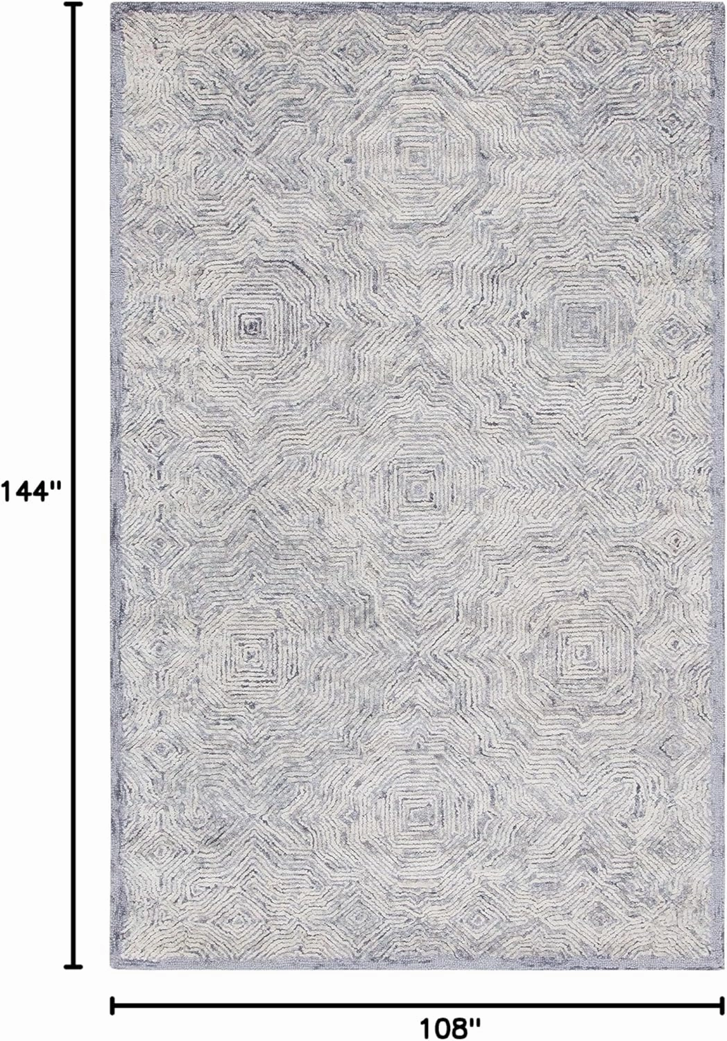 SAFAVIEH Ikat Collection Area Rug - 9' x 12', Silver, Handmade Wool, Ideal for High Traffic Areas in Living Room, Bedroom (IKT506G)