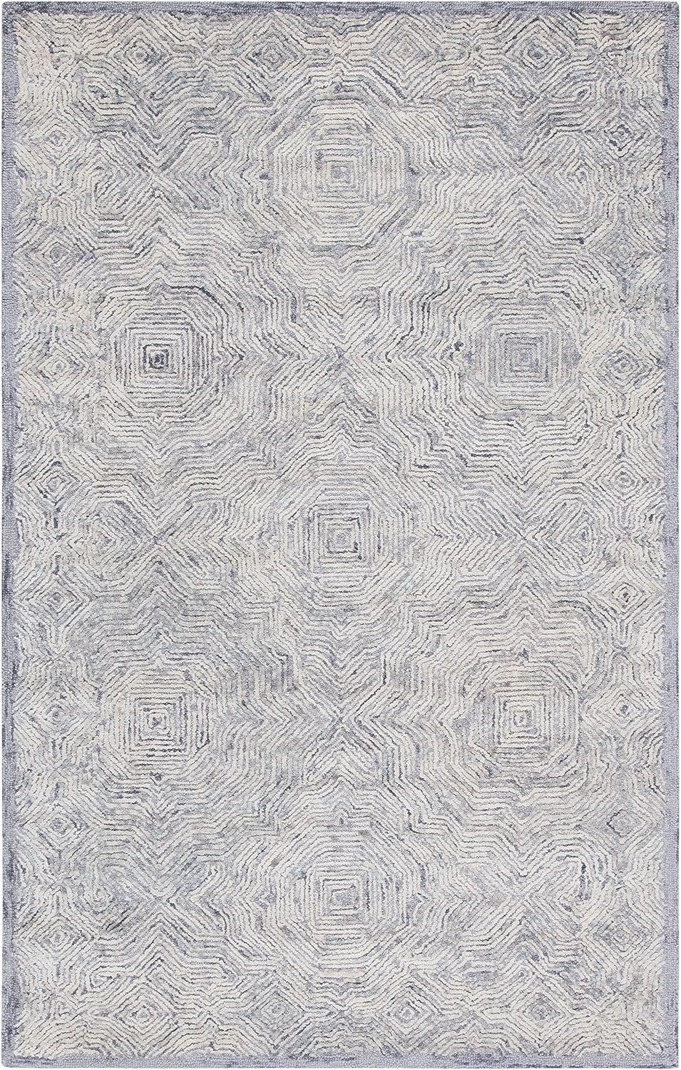 SAFAVIEH Ikat Collection Area Rug - 9' x 12', Silver, Handmade Wool, Ideal for High Traffic Areas in Living Room, Bedroom (IKT506G)