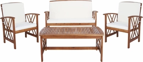 SAFAVIEH Outdoor Collection Fontana Natural/ Beige 4-Piece Conversation Patio Set with Cushions