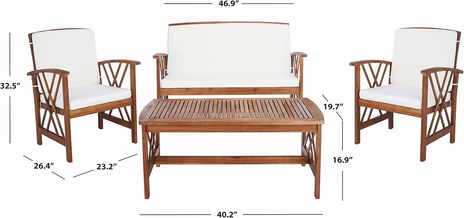 SAFAVIEH Outdoor Collection Fontana Natural/ Beige 4-Piece Conversation Patio Set with Cushions