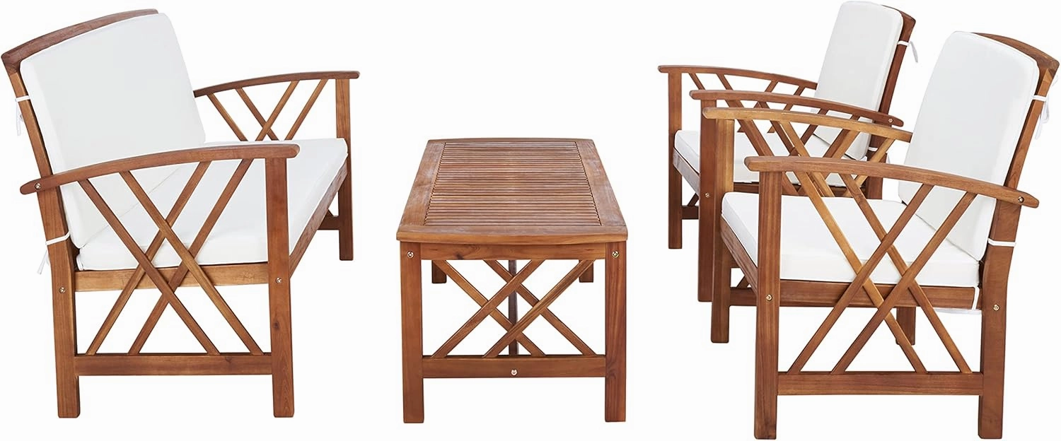 SAFAVIEH Outdoor Collection Fontana Natural/ Beige 4-Piece Conversation Patio Set with Cushions