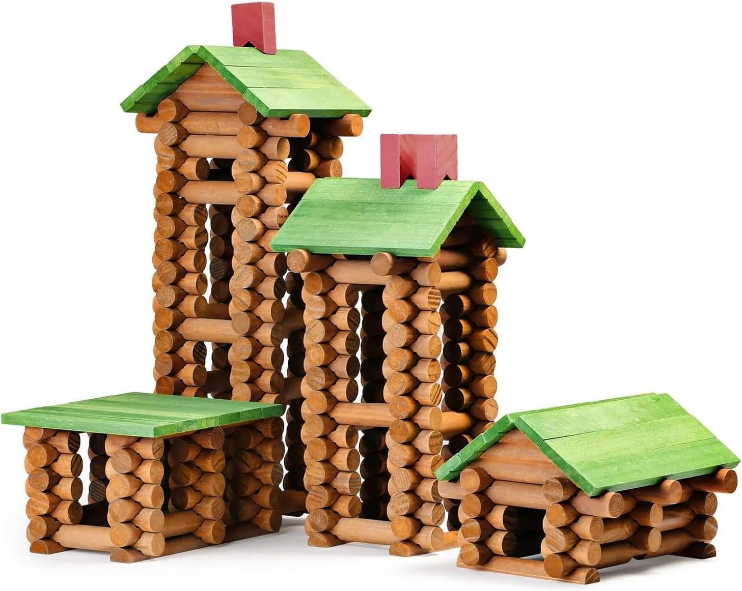SainSmart Jr. 450 PCS Wooden Log Cabin Set Building House Toy for Toddlers, Classic STEM Construction Kit with Colorful Wood Logs Blocks for 3  Years Old (20-338)
