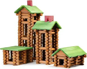SainSmart Jr. 450 PCS Wooden Log Cabin Set Building House Toy for Toddlers, Classic STEM Construction Kit with Colorful Wood Logs Blocks for 3  Years Old (20-338)