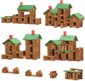 SainSmart Jr. 665 PCS Wooden Log Cabin Set Building House Toy for Toddlers, Classical STEM Construction Kit Compatible with Lincoln Logs for 3  Kids