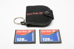 Sandisk set of 2X 128MB Compact Flash cards in pouch, formatted, clean