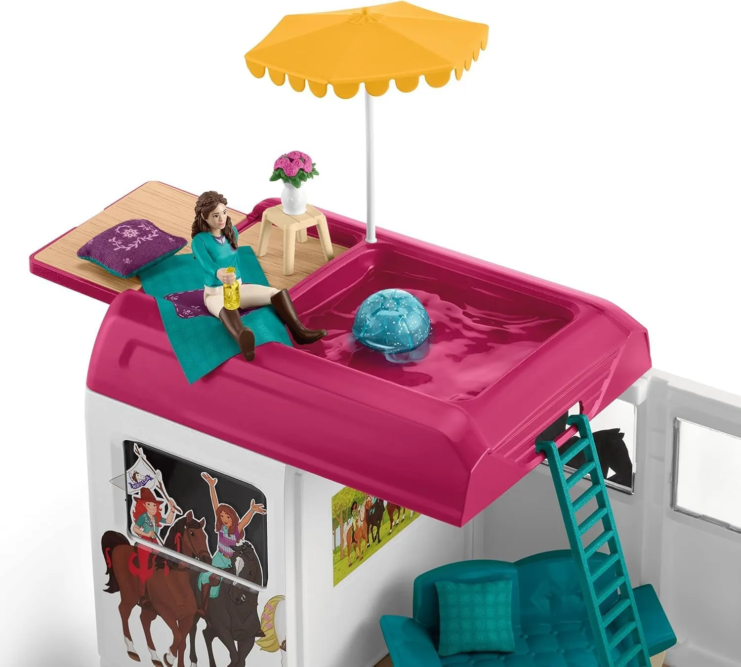 Schleich Horse Club - 227 PC - Interactive Lisa Transporter Horse Toy Playset with Family, 3 Horses, Dog, Trailer, Grooming Station, Rooftop Pool and Accessories - Realistic Kids Toys Ages 5  - 42619