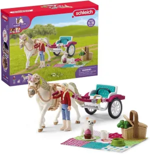 Schleich Horse Club - 32PC Horse and Carriage Picnic Playset - with Pony, Toy Dog, Action Figure and More - Interactive Play for Kids Ages 5 
