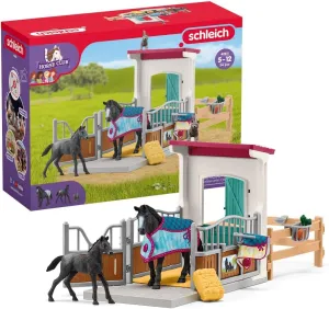 Schleich Horse Club - 34PC Stall Extension Horse Toy Playset with Mare and Foal Figure, Cat Figurine, and Accessories - Stable Set for Girls and Boys - Interactive, Realistic Kids Toys Ages 5  - 42611