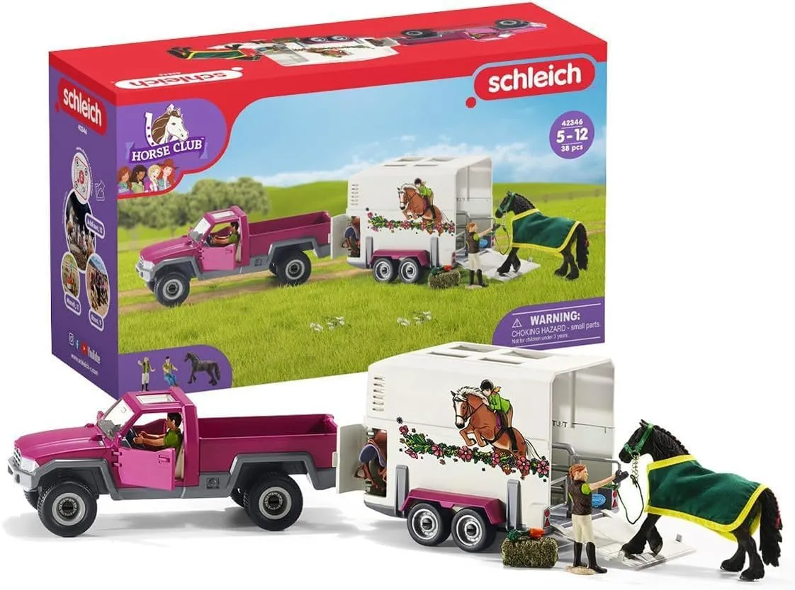 Schleich Horse Club - 38-Piece Toy Trailer and Truck Playset with Horse, Rider Action Figure and Accessories, Detailed Animal Toys for Kids Ages 5 