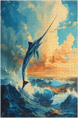 Sea Jumping Marlin Fish Jigsaw Puzzles for Adults 500 Piece Vertical Puzzle Exquisite Challenging Puzzle Game Experience