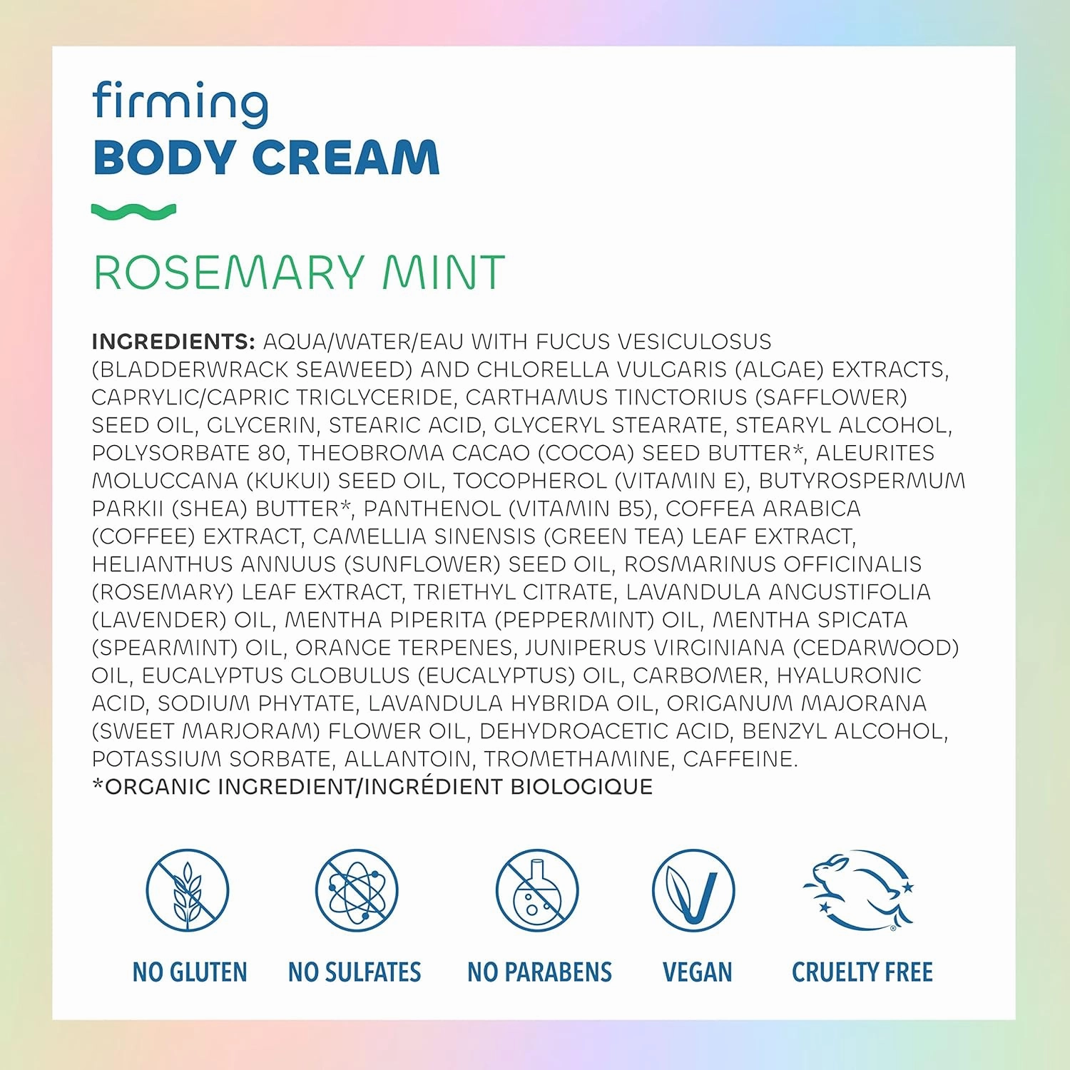 Seaweed Bath Co. Firming Body Cream, Rosemary Mint Scent, 6 Ounce (Pack of 2), Skin Toning Hand & Body Lotion Moisturizer for Dry Skin, with Sustainably Harvested Seaweed, Chlorella, Green Coffee Bean