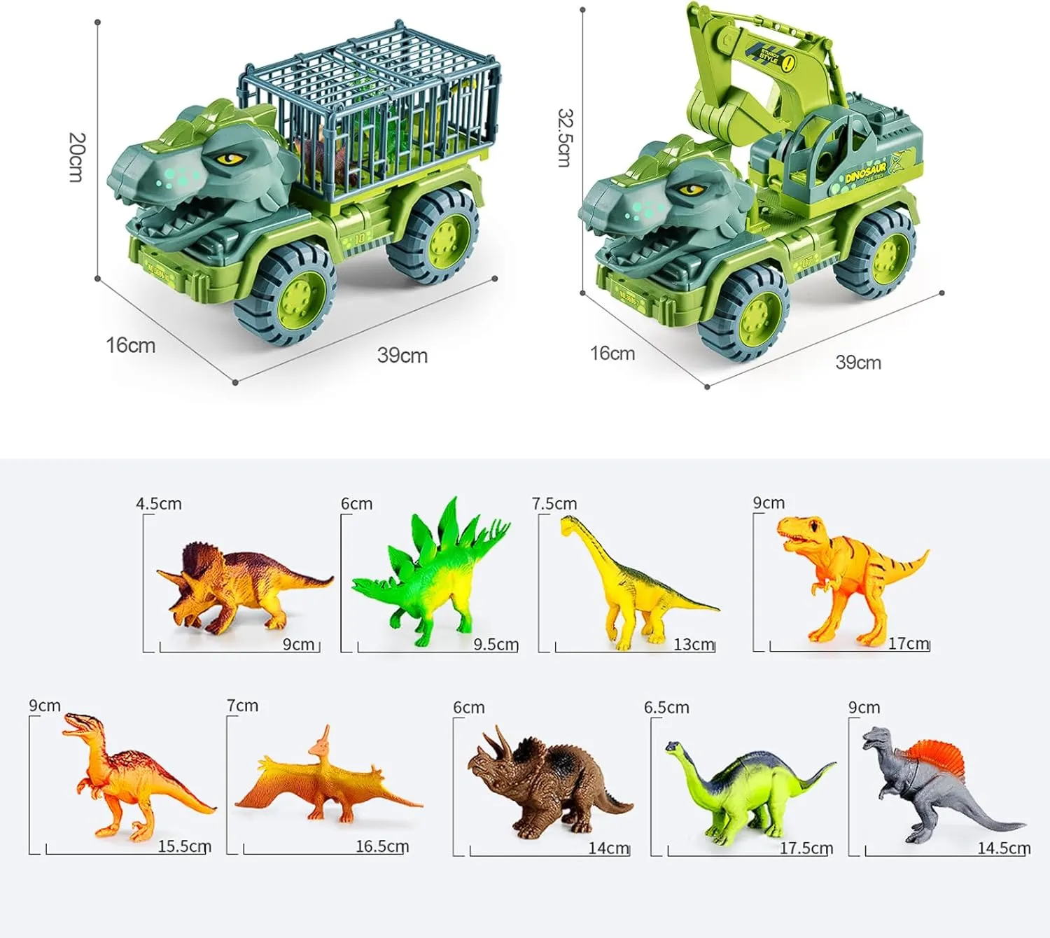Seeroze Dinosaur Truck, Seeroze Dinosaur Transport Truck, Dinosaur Engineering Vehicle with Dino Figures, Large Tyrannosaurus Triceratops Transporter Excavators for Kids 3-5 Years (Tyrannosaurus-D)