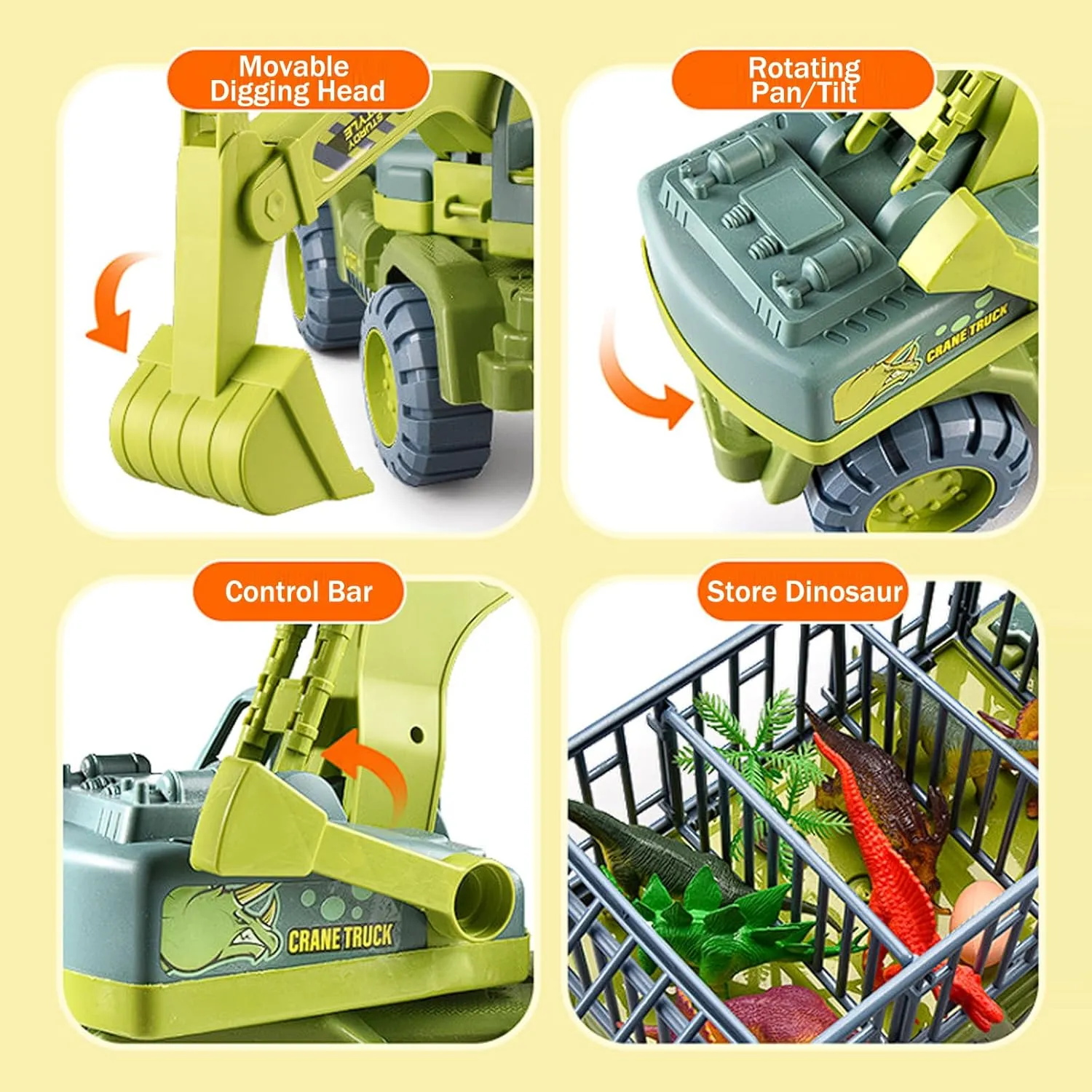 Seeroze Dinosaur Truck, Seeroze Dinosaur Transport Truck, Dinosaur Engineering Vehicle with Dino Figures, Large Tyrannosaurus Triceratops Transporter Excavators for Kids 3-5 Years (Tyrannosaurus-D)