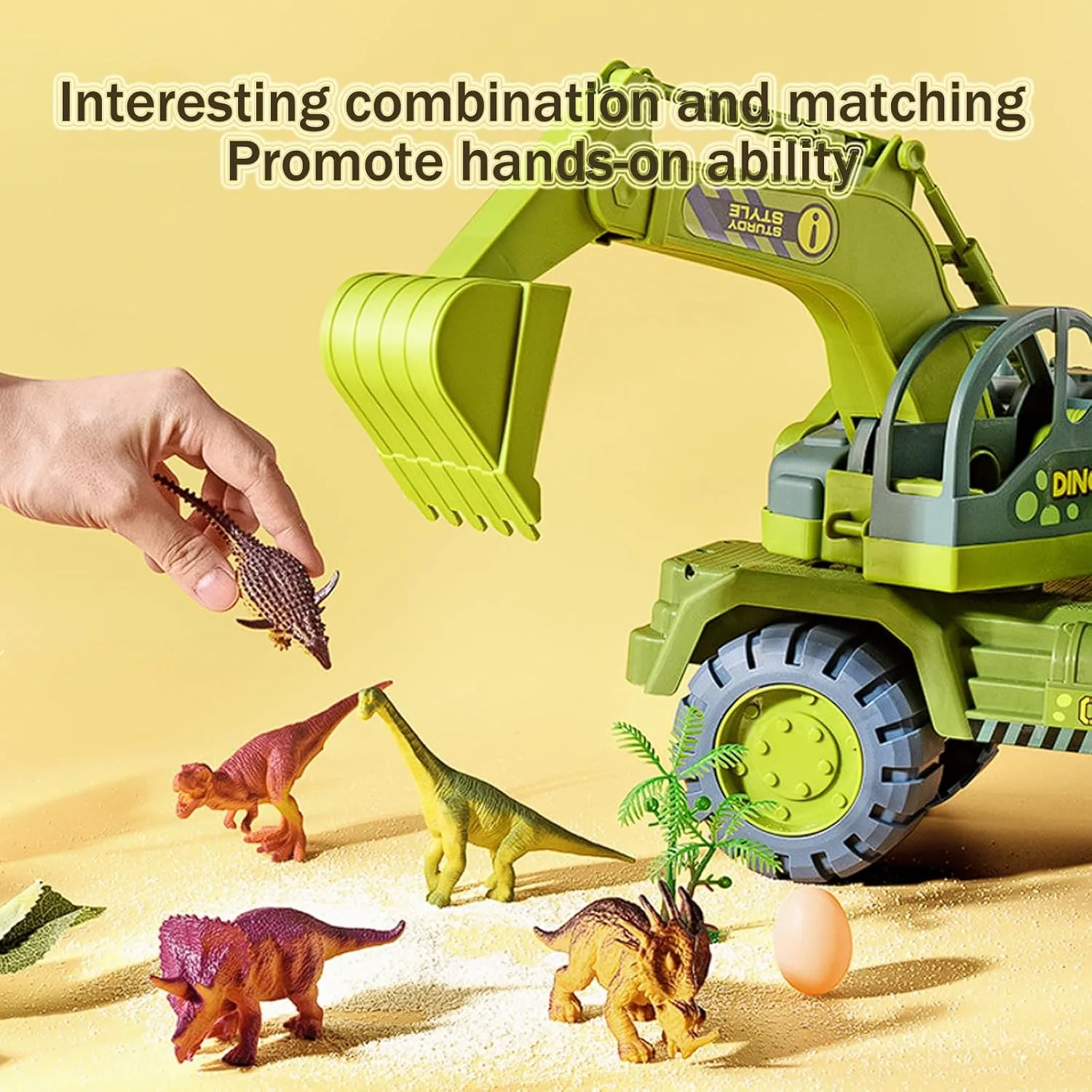 Seeroze Dinosaur Truck, Seeroze Dinosaur Transport Truck, Dinosaur Engineering Vehicle with Dino Figures, Large Tyrannosaurus Triceratops Transporter Excavators for Kids 3-5 Years (Tyrannosaurus-D)