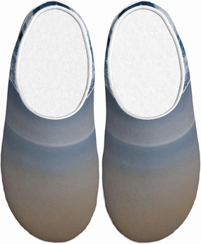 Serene Coastal print Winter Home Warm Slippers, Plush Soft Bottom Slippers, Womens Indoor Scuff Slippers