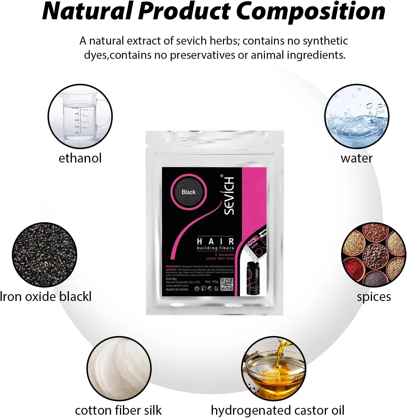 SEVICH Hair Fibers Refill 100g - Compatible with Most Brand Bottles | Hair Building Fibers for Thinning Hair | Instant Thickening Powder for Men & Women | 5-Second Natural Coverage,Black