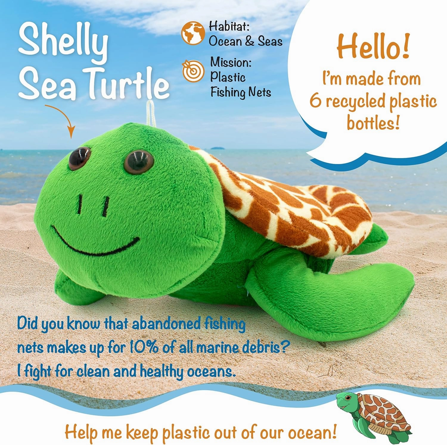 Shelly The Sea Turtle - 12" Plush Toy w/Authentic Animal Sounds, Donation Made w/Purchase, Stuffed Animal for Kids Babies & Toddlers