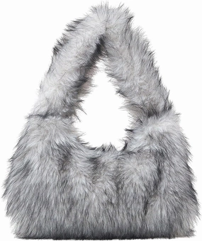 SHENHE Women's Fuzzy Faux Fur Crescent Shoulder Bag Plush Purse Underarm Handbag Hobo Tote