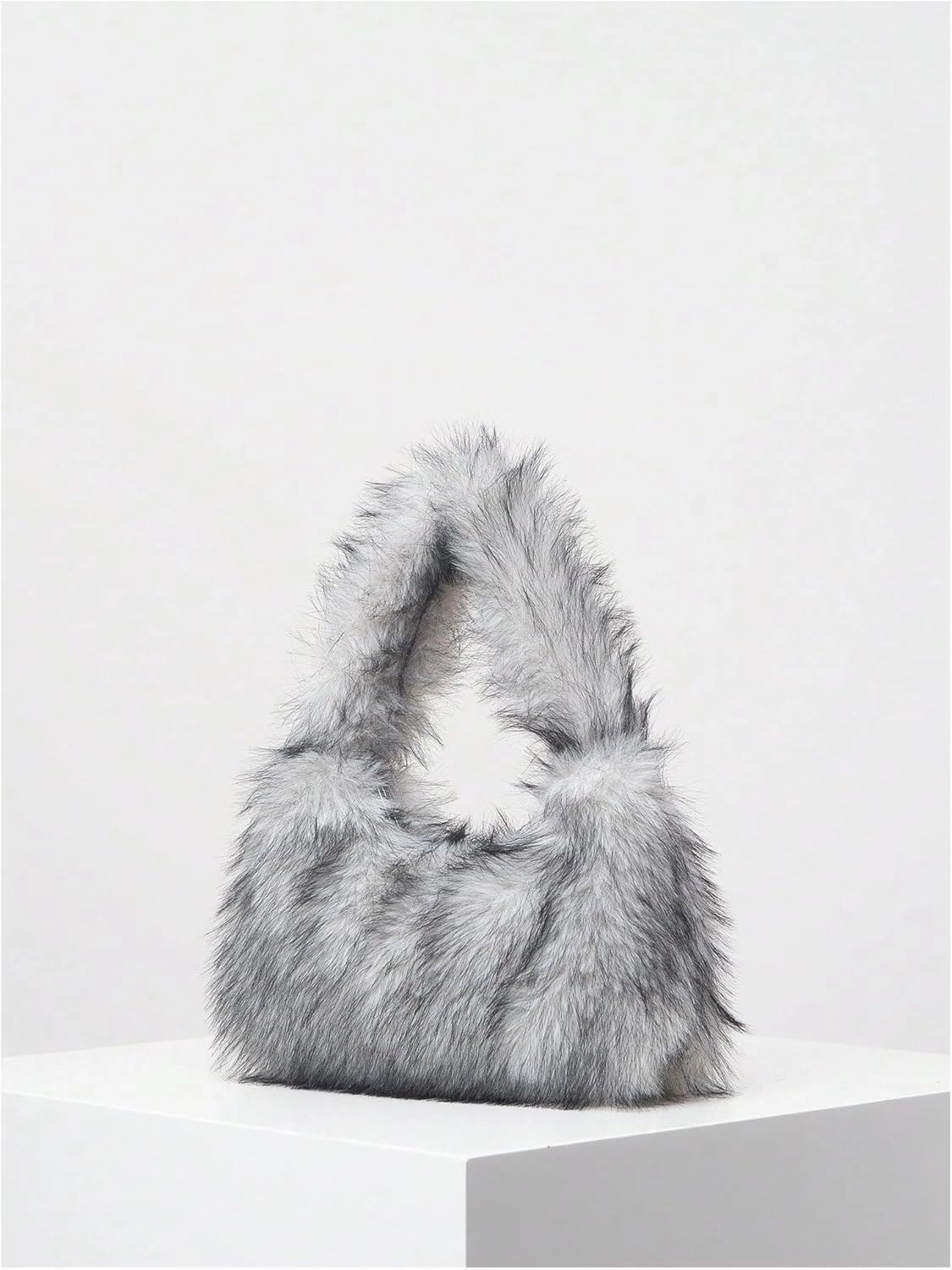 SHENHE Women's Fuzzy Faux Fur Crescent Shoulder Bag Plush Purse Underarm Handbag Hobo Tote