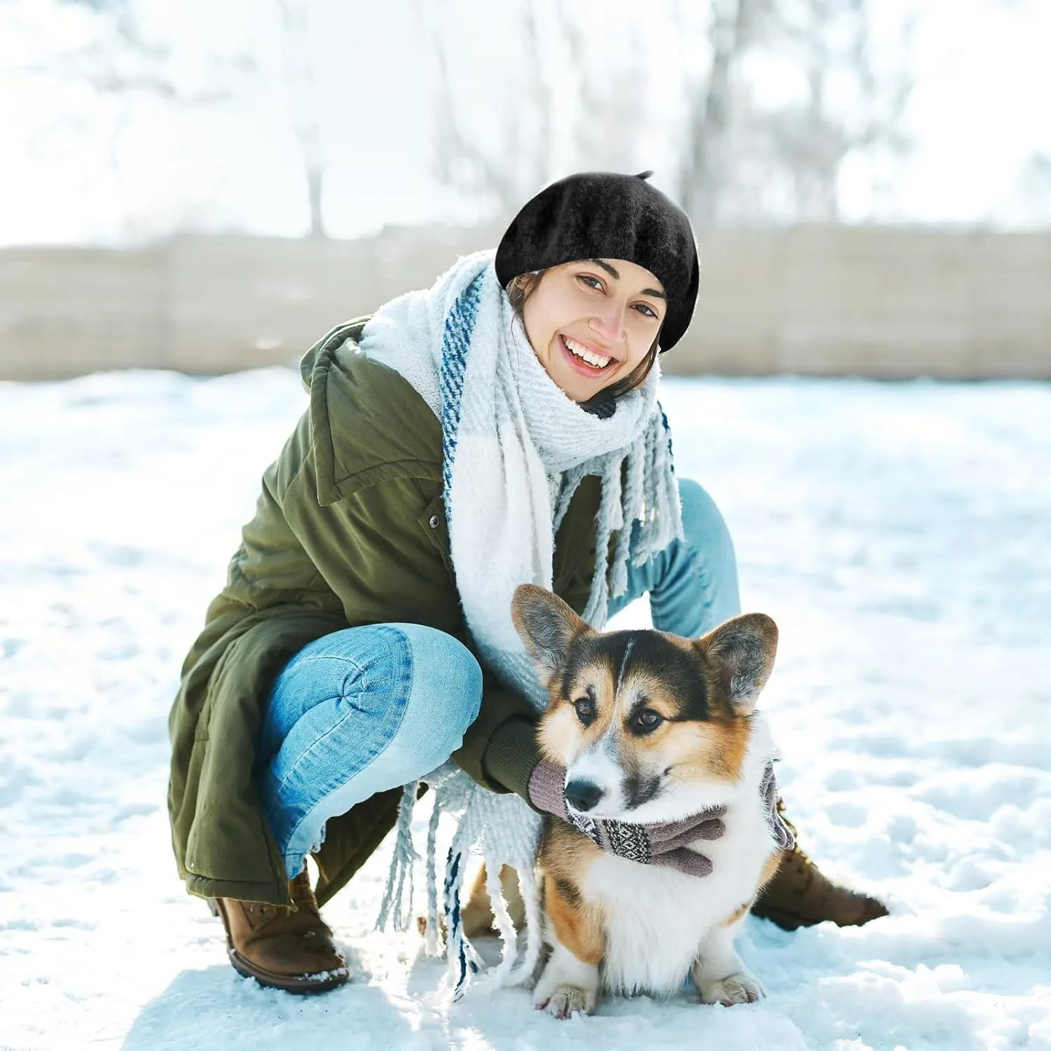 Shinymoon 48 Pcs Women Wool Beret Hat with Silky Scarf French Beret Bulk for Women Girls Winter