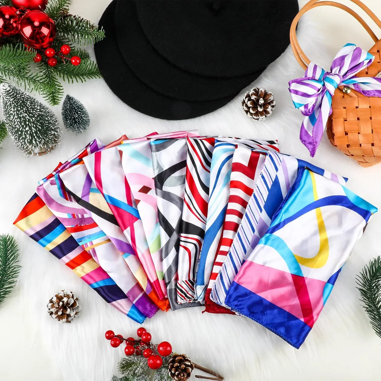 Shinymoon 48 Pcs Women Wool Beret Hat with Silky Scarf French Beret Bulk for Women Girls Winter