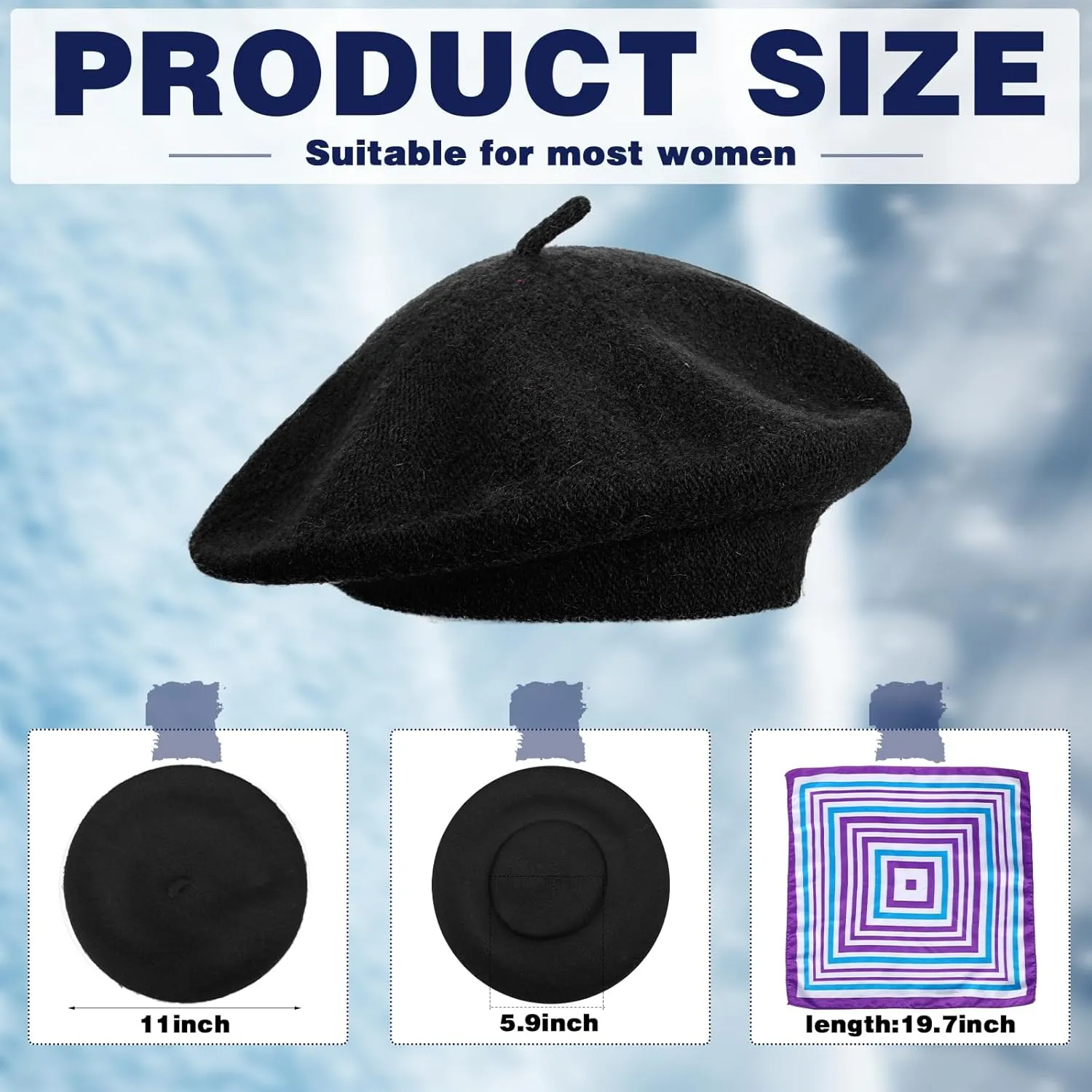 Shinymoon 48 Pcs Women Wool Beret Hat with Silky Scarf French Beret Bulk for Women Girls Winter