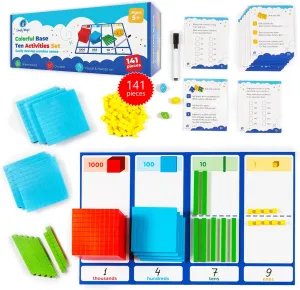 Simply magic 140 1 PCS Colorful Base Ten Blocks & Activities Set - Base Ten Blocks Classroom Set, Base 10 Math Manipulatives, Place Value Blocks Mat, Ones Tens Hundreds Blocks, Math Counters Cubes