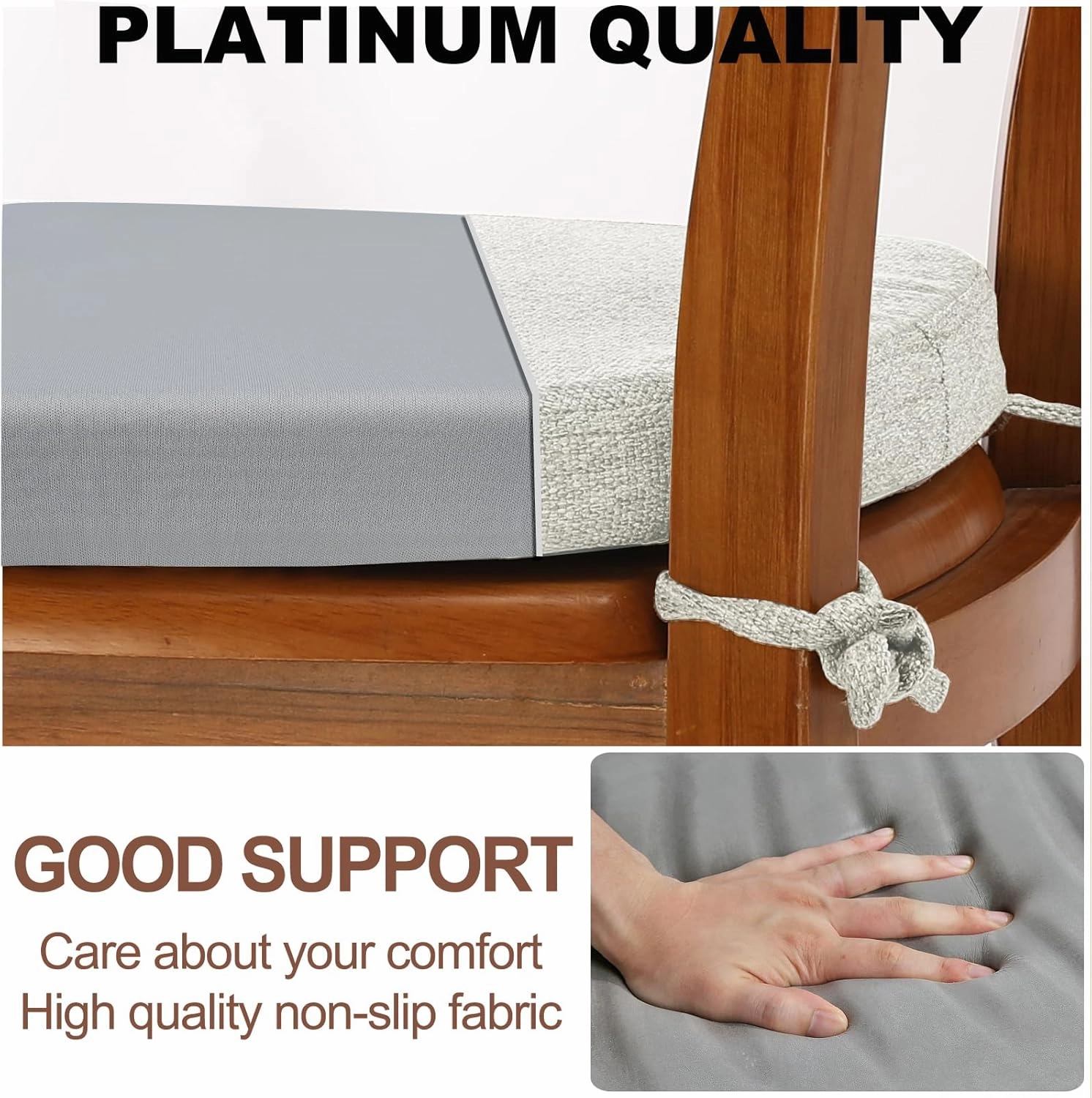SINOSSO 4 Pack Memory Foam Chair Cushions for Dining Chairs, Friendly Woven Fabric 16" U-Shape Comfortable Kitchen Chair Pads, Removable Slip Resistant Seat Cushions (Set of 4, Beige-Gray)