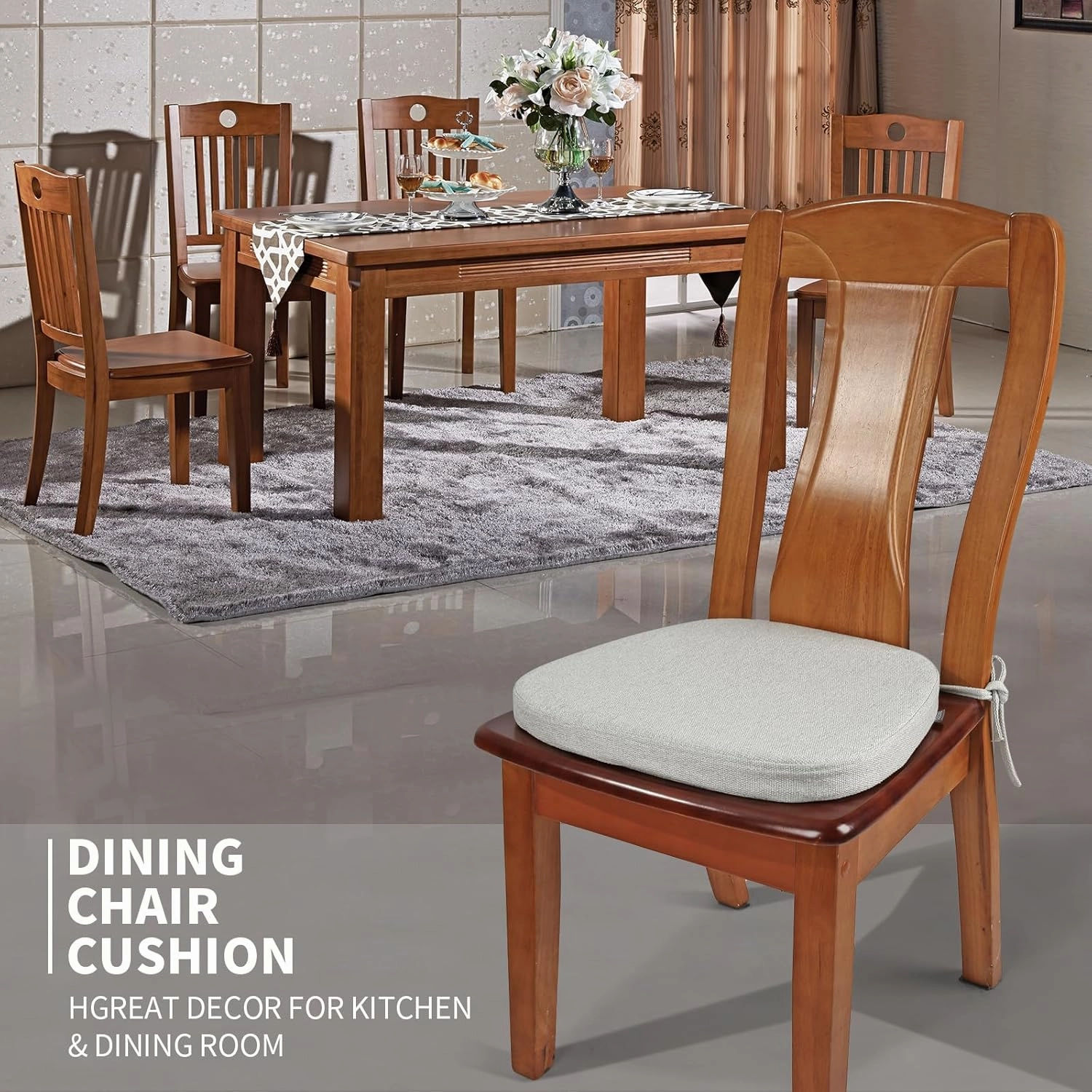 SINOSSO 4 Pack Memory Foam Chair Cushions for Dining Chairs, Friendly Woven Fabric 16" U-Shape Comfortable Kitchen Chair Pads, Removable Slip Resistant Seat Cushions (Set of 4, Beige-Gray)