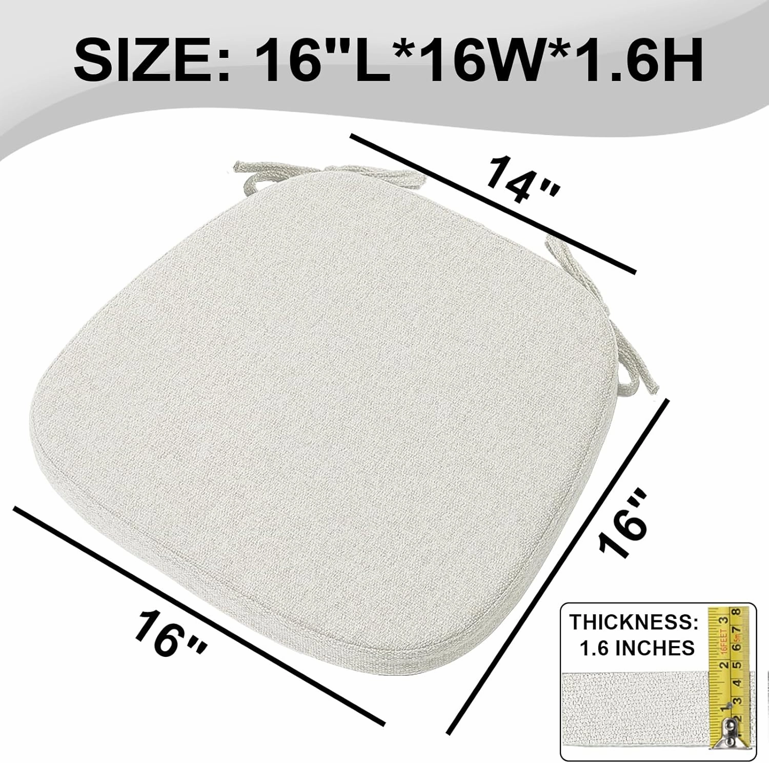 SINOSSO 4 Pack Memory Foam Chair Cushions for Dining Chairs, Friendly Woven Fabric 16" U-Shape Comfortable Kitchen Chair Pads, Removable Slip Resistant Seat Cushions (Set of 4, Beige-Gray)