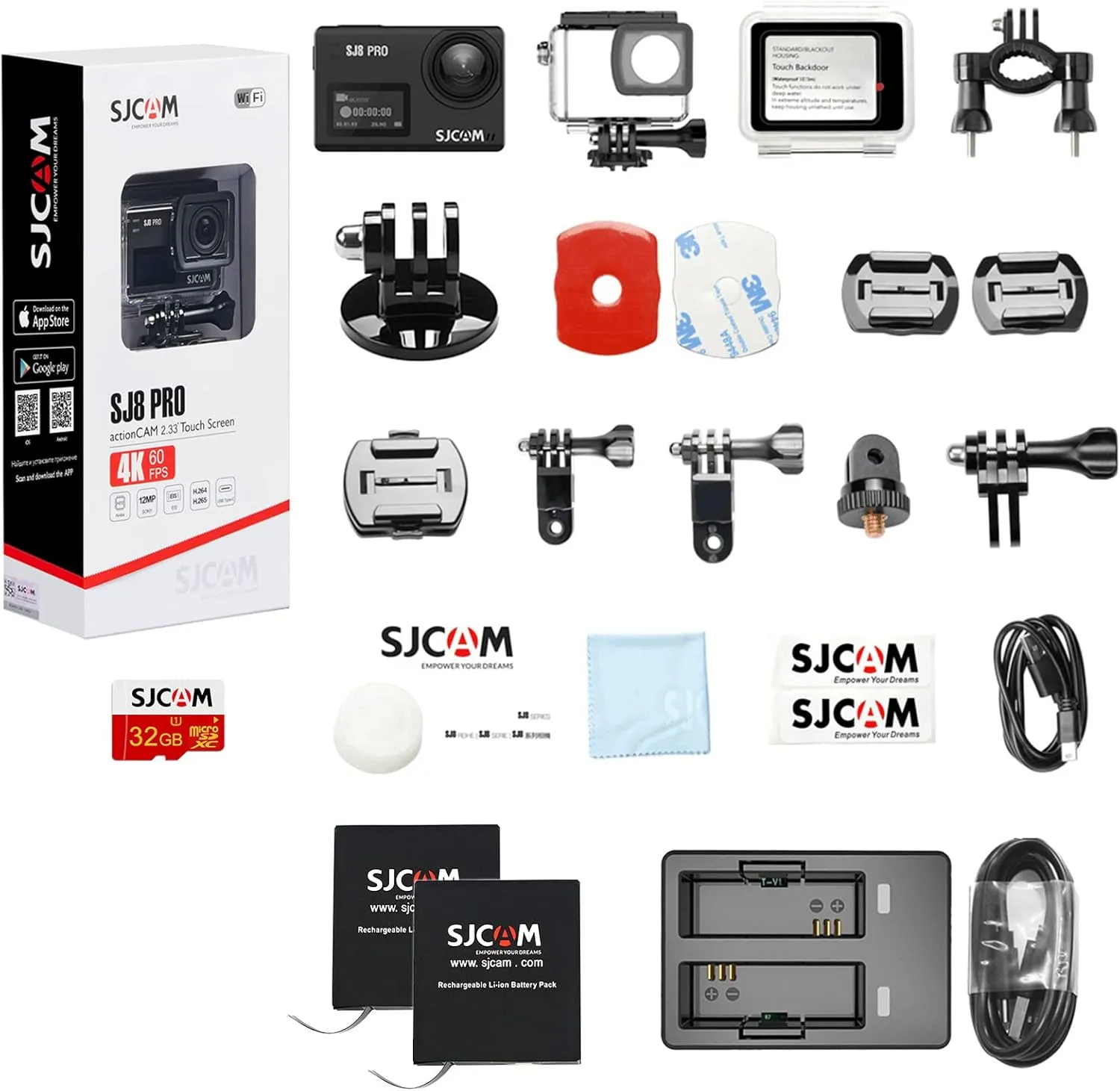 SJCAM Waterproof Camera 4K60fps Action Camera with 170° FOV HDR,Underwater Camera Snorkeling,OIS Stabilization,8X Slow-Mo Zoom,Support External Mic&Remote Control,Helmet/Bike Kits,Gifts (J8PRO)