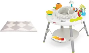 Skip Hop Baby Play Mat, Interlocking Foam Floor Tiles, 70" x 56", Playspot, Grey/Cream & Baby Activity Center: Interactive Play Center with 3-Stage Grow-with-Me Functionality, 4mo , Explore & More