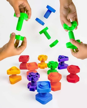 Skoolzy 24-Piece Nuts and Bolts - Montessori Motor Skill Set for 18 Month  Kids with eBook