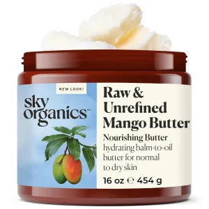 Sky Organics Mango Butter for Body & Face, 100% Raw and Unrefined Nourishing Butter for Light, Daily Hydration and Promotes Soft, Smooth, Heathy-Looking Skin, Suitable for Normal to Dry Skin, 16 Oz