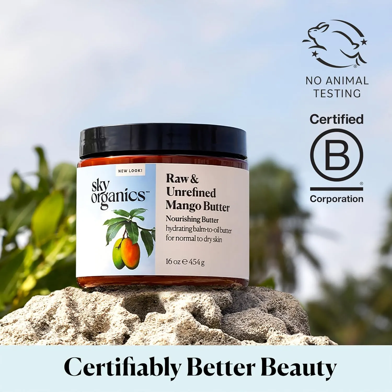 Sky Organics Mango Butter for Body & Face, 100% Raw and Unrefined Nourishing Butter for Light, Daily Hydration and Promotes Soft, Smooth, Heathy-Looking Skin, Suitable for Normal to Dry Skin, 16 Oz