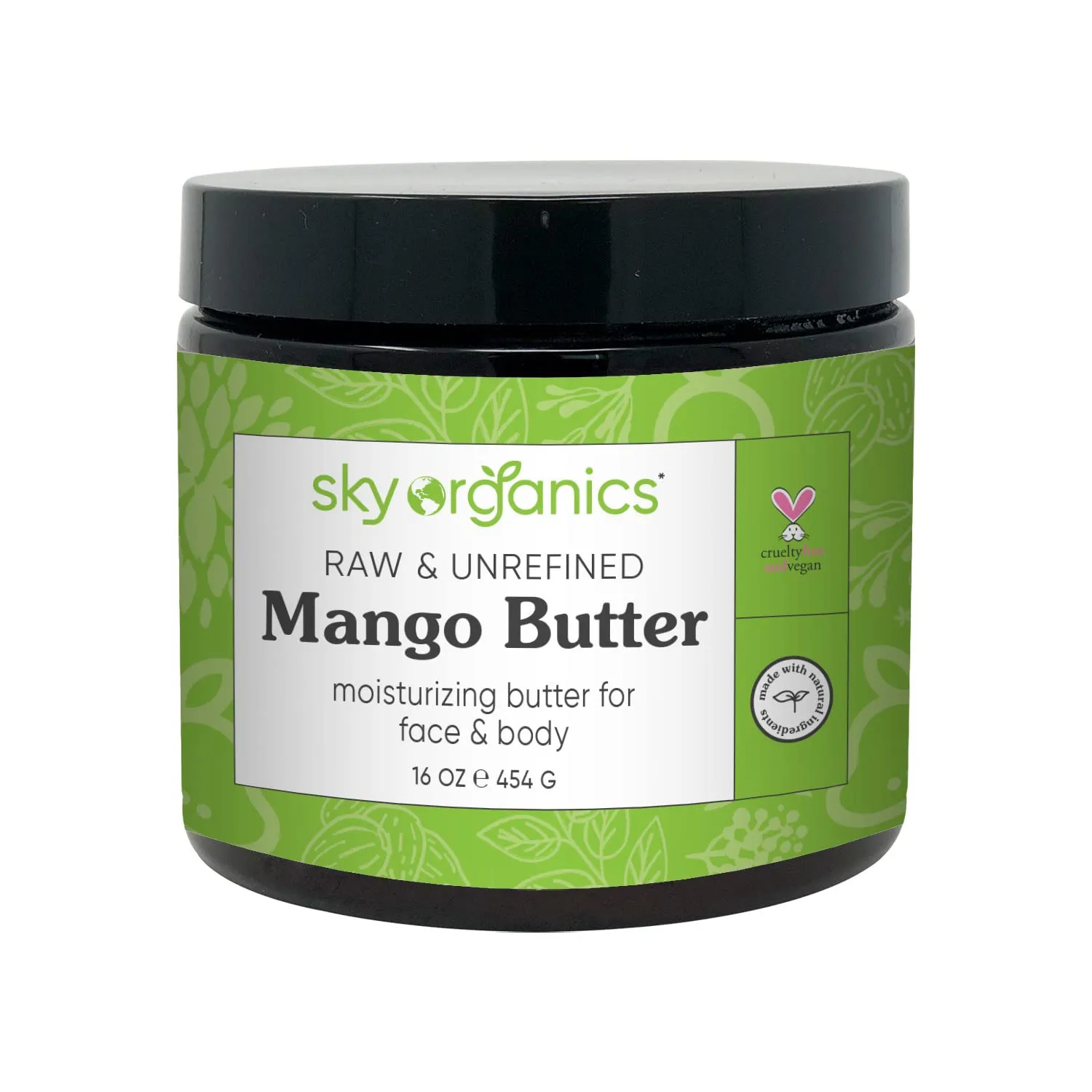 Sky Organics Mango Butter for Body & Face, 100% Raw and Unrefined Nourishing Butter for Light, Daily Hydration and Promotes Soft, Smooth, Heathy-Looking Skin, Suitable for Normal to Dry Skin, 16 Oz